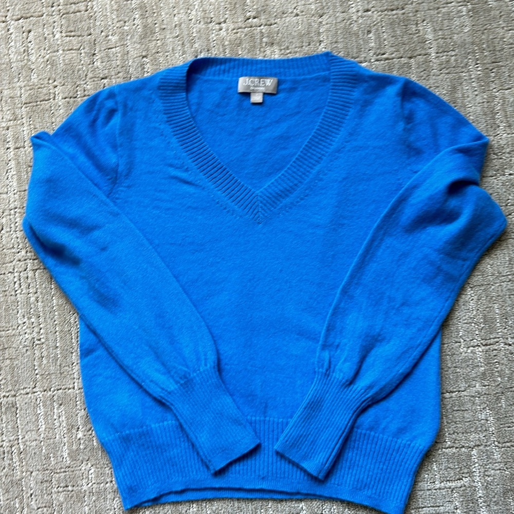 Cashmere J Crew v neck sweater size S small, blue turquoise
